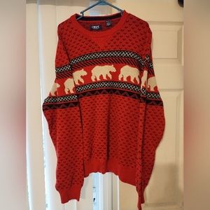 Men's Chaps Sweater 2XL Red Fair Isle Polar Bears Crew Neck Pullover.